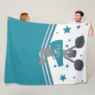 Teal White Silver Stars Cheer Cheer-leading Girls Fleece Blanket