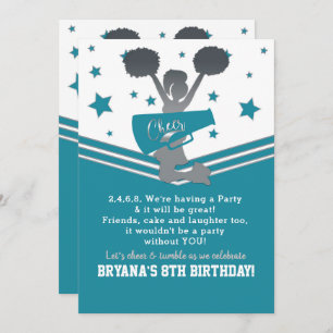 Teal White Silver Stars Cheer Cheer-leading Party Invitation