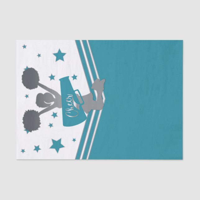 Teal White Silver Stars Cheer Cheer-leading Party Tissue Paper (Front)
