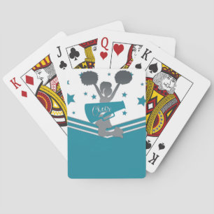 Teal White Silver Stars Cheer Cheer-leading Playing Cards