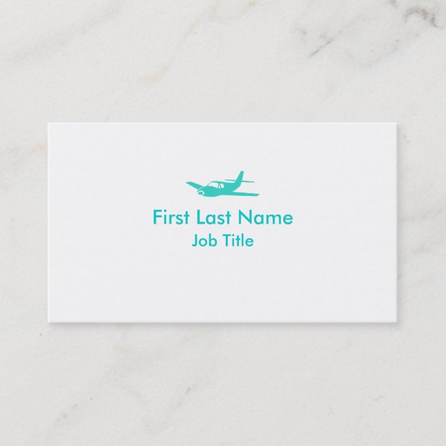 Teal white simple aeroplane custom business cards (Front)