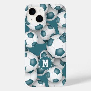 Teal white soccer team colours kids sports pattern Case-Mate iPhone 14 case