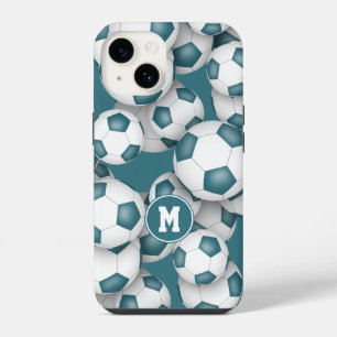 Teal white soccer team colours kids sports pattern iPhone 14 case