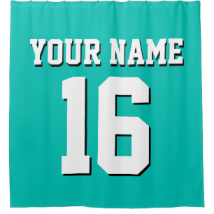 Teal White Sports Jersey Team Jersey Shower Curtain