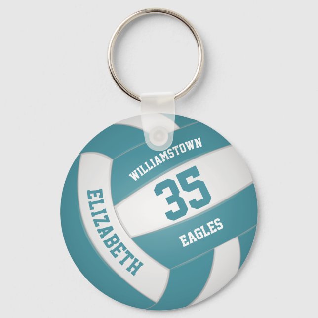 teal white sports team colours volleyball key ring (Front)