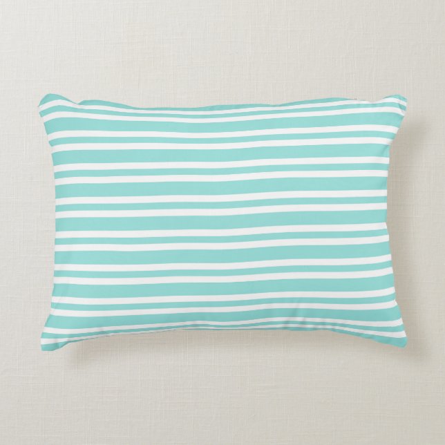 Teal White Stripes Seamless Pattern Decorative Cushion (Front)