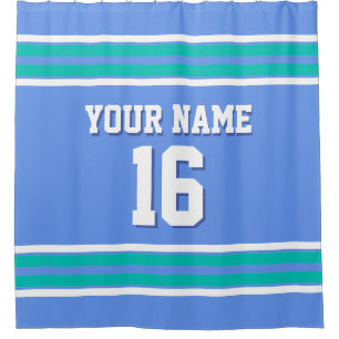 Teal White Stripes Sports Jersey Shower Curtain