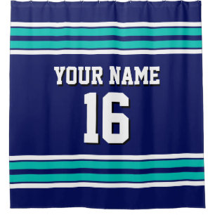 Teal White Stripes Sports Jersey Shower Curtain