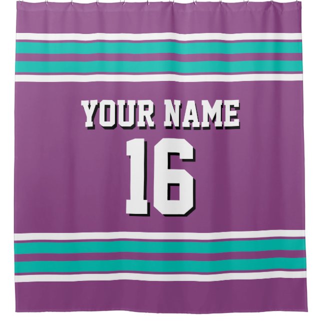 Teal White Stripes Sports Jersey Shower Curtain (Front)