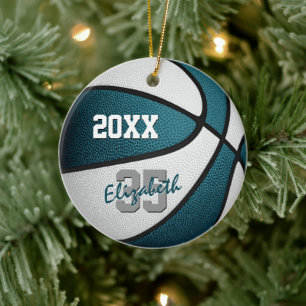 teal white team colours girls boys basketball ceramic ornament