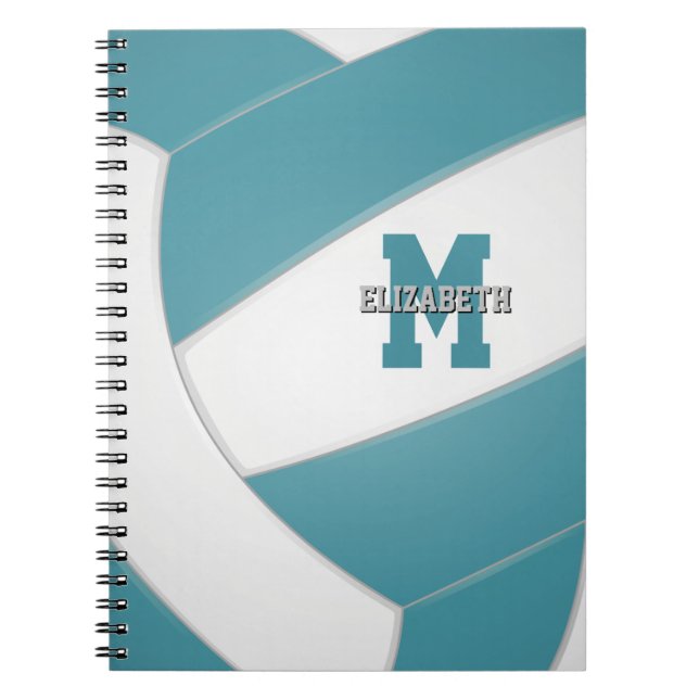 teal white team colours girls boys volleyball notebook (Front)