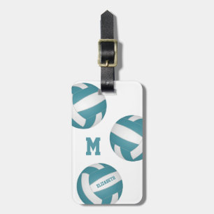 teal white team colours monogrammed volleyball bag luggage tag