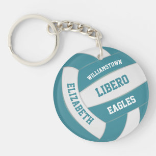 teal white team colours personalised volleyball key ring