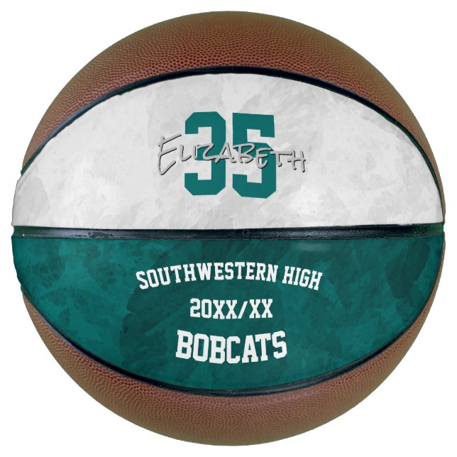 Teal white team colours sports season keepsake basketball (Front)