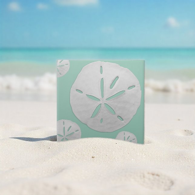 Teal White Tropical Beach Sand Dollar Coastal Ceramic Tile (Creator Uploaded)