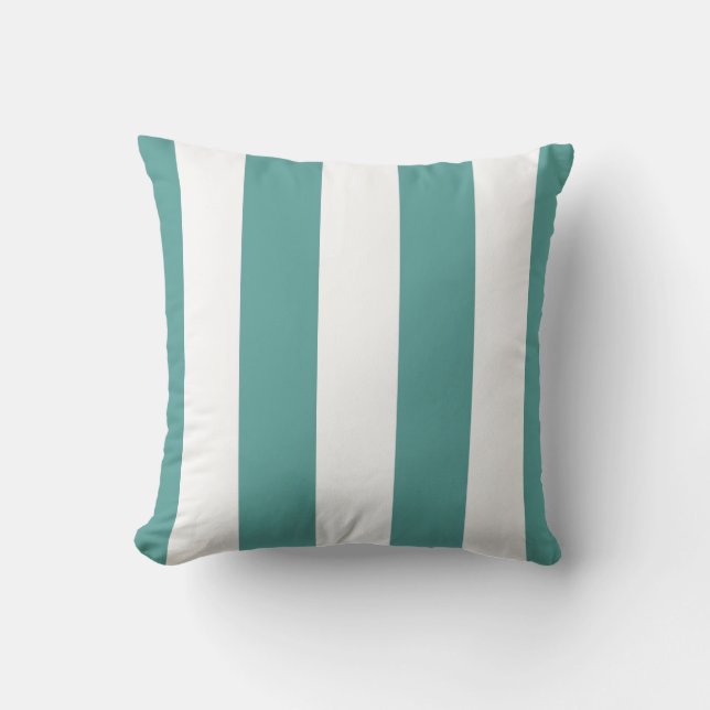 Teal & White Vertical Stripe Outdoor Throw Pillow (Front)
