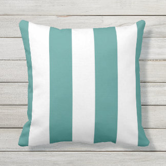 Teal & White Vertical Stripe Outdoor Throw Pillow