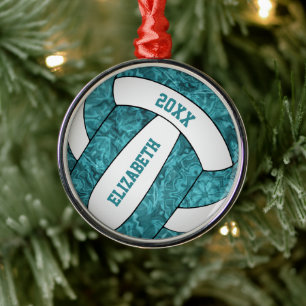 teal white volleyball girly sporty metal ornament