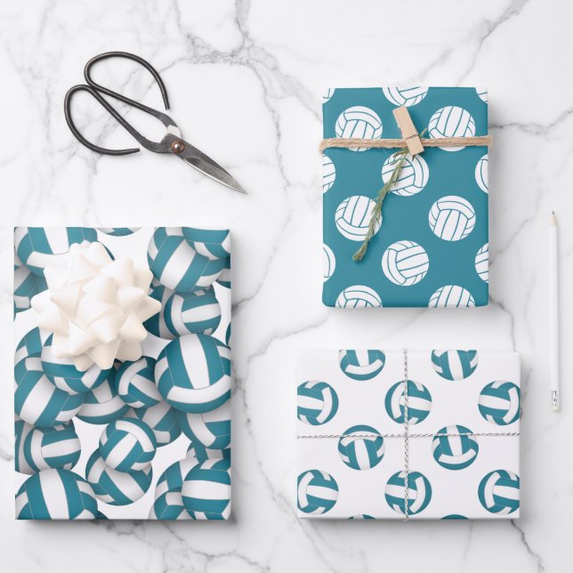 teal white volleyball patterns any occasion wrapping paper sheet (Front)