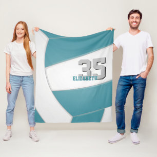 teal white volleyball team colours custom name fleece blanket