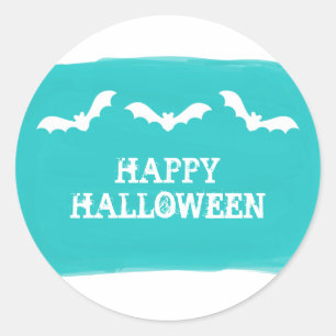 Teal White Watercolor Bats Halloween Stickers