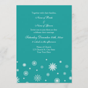 Teal White Winter Wedding Photo Invitation Cards