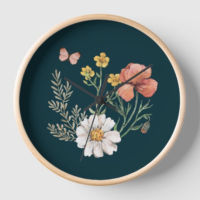 Teal Wildflower  Clock (Front)