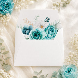 Teal Wildflower Lined Wedding Envelope