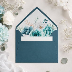 Teal Wildflower Wedding Envelope