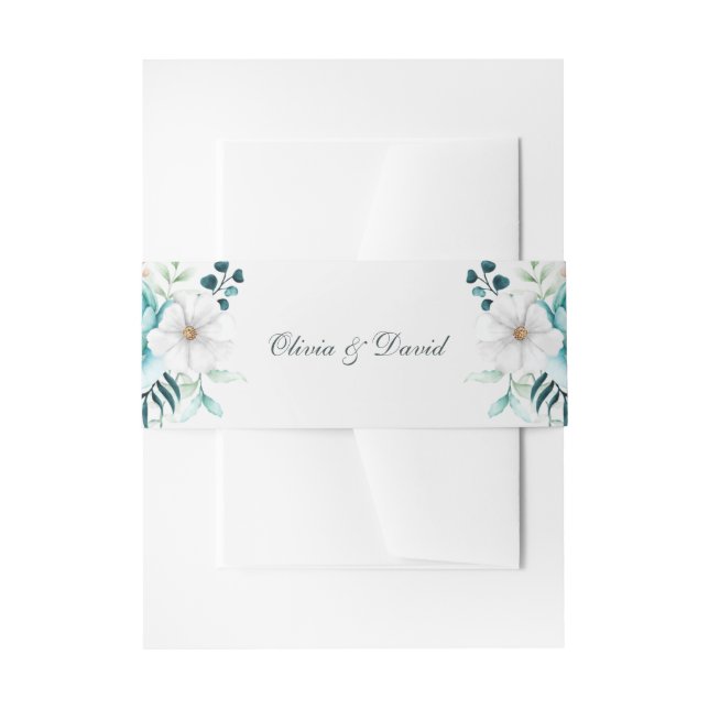 Teal Wildflower Wedding Invitation Belly Band (Front Example)