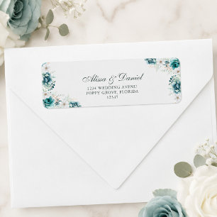Teal Wildflower Wedding Return Address Label