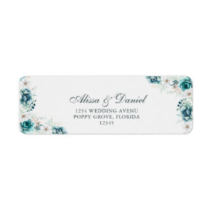 Teal Wildflower Wedding Return Address Label
