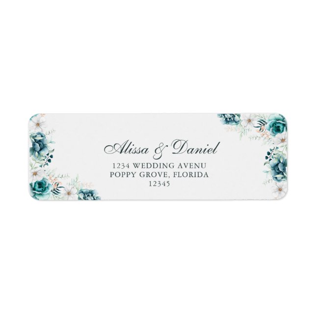 Teal Wildflower Wedding Return Address Label (Front)