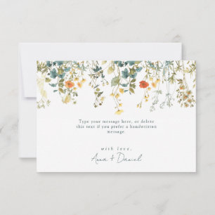 Teal Wildflower Wedding Thank You Card