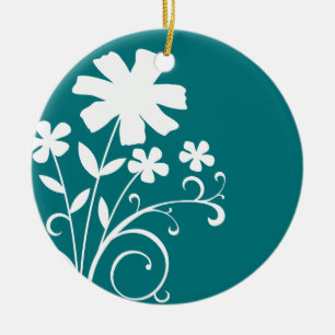 TEAL WILDFLOWERS CERAMIC ORNAMENT