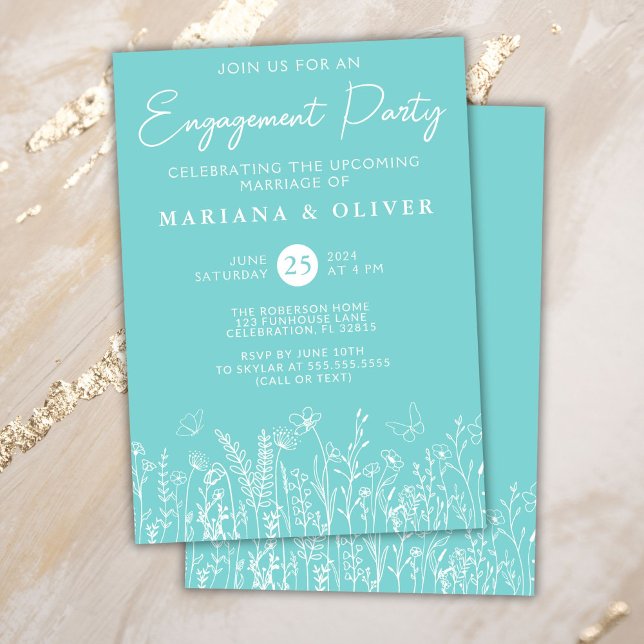 Teal Wildflowers Engagement Party Invitation (Creator Uploaded)