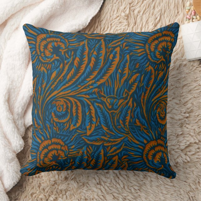 Teal William Morris Style Acanthus Leaf Botanical Cushion (Blanket)