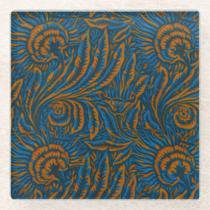 Teal William Morris Style Acanthus Leaf Botanical Glass Coaster