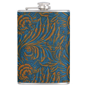 Teal William Morris Style Acanthus Leaf Botanical Hip Flask