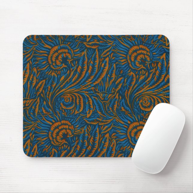 Teal William Morris Style Acanthus Leaf Botanical Mouse Pad (With Mouse)
