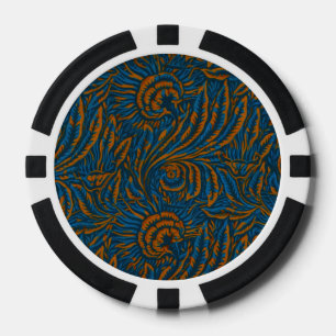 Teal William Morris Style Acanthus Leaf Botanical Poker Chips
