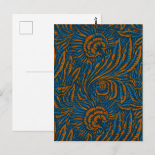 Teal William Morris Style Acanthus Leaf Botanical Postcard