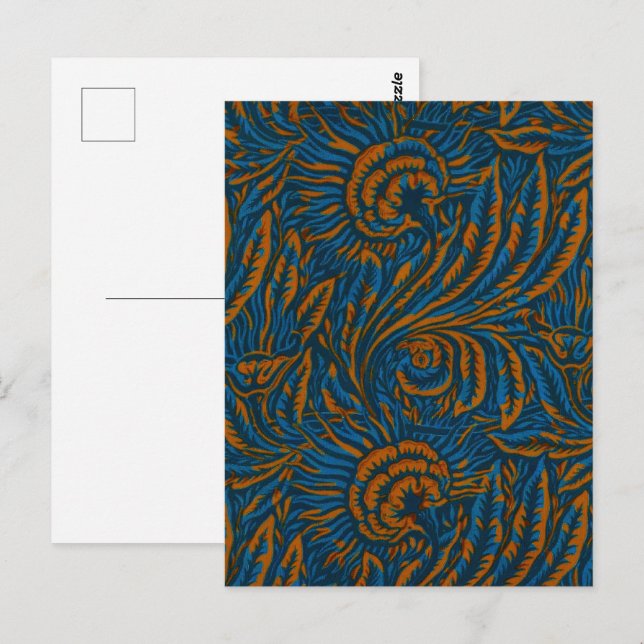 Teal William Morris Style Acanthus Leaf Botanical Postcard (Front/Back)