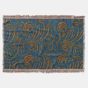 Teal William Morris Style Acanthus Leaf Botanical Throw Blanket