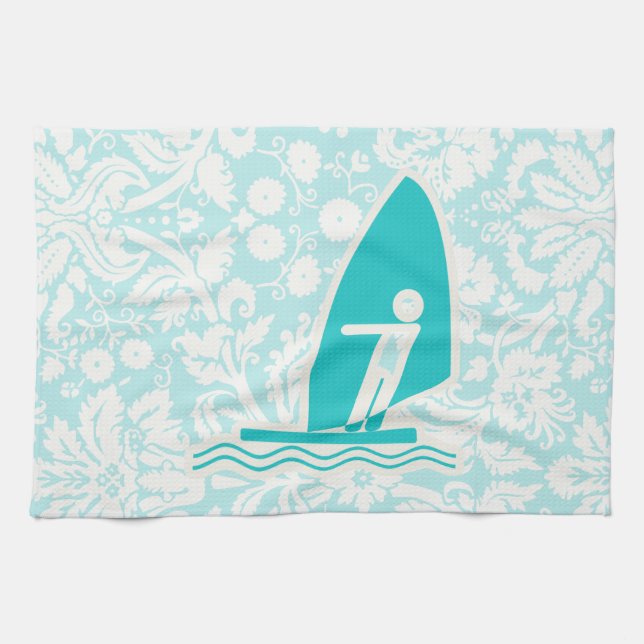 Teal Windsurfing Tea Towel (Horizontal)