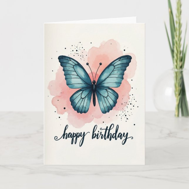 Teal Winged Birthday Card (Front)