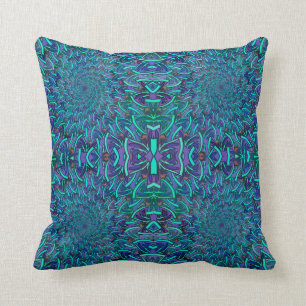 Teal wings reversible kaleidoscope cushion