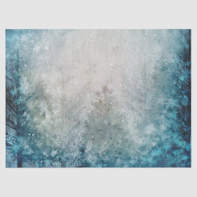 Teal Winter Pine Tree Forest Decoupage Tissue Paper (Front)
