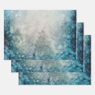 Teal Winter Pine Tree Forest Wrapping Paper Sheet