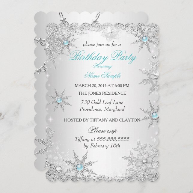 Teal Winter Wonderland Birthday Party Invitation (Front/Back)